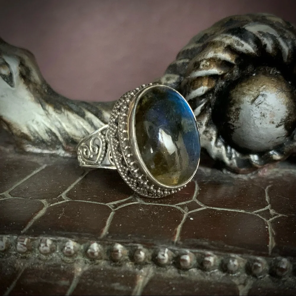 Glowing Labradorite Sterling Silver Ring 925 Vintage